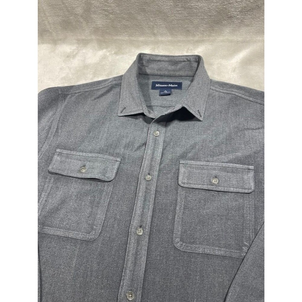 Mizzen Main Button Down Shirt Men Large Gray Trim Long Sleeve Leeward Dress